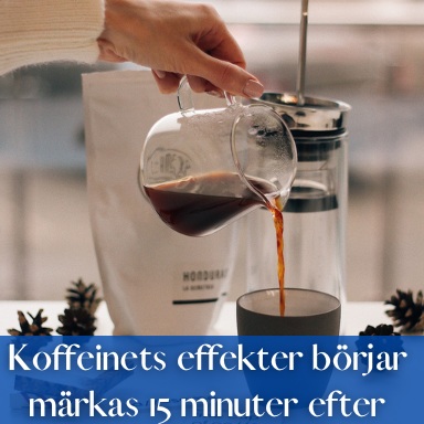 Koffeinets effekter börjar märkas ungefär 15 minuter efter